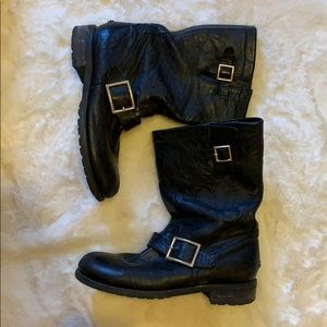 Jimmy Choo black leather Moto boots
